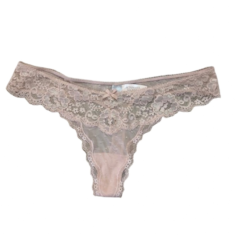NEW Victoria's Secret Thong Tanga Lace Beige Panties Panty Intimates Large